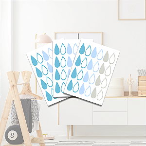 Adesivo Gotas Azul, Cinza e Transparente