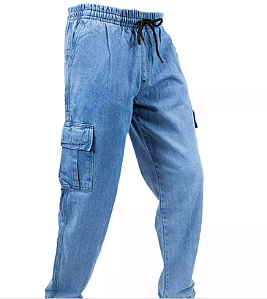 Calça Cargo Jeans Azul