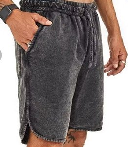 Bermuda de Moletom Estonada Marmorizada Preta