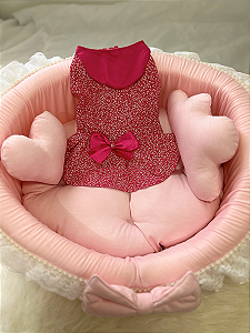 Vestido Pet Pink Com Florzinhas Branca Com Laço