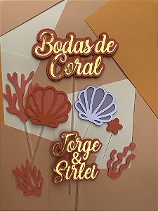 Topo de Bolo: Bodas de Coral (35 Anos de Casamento)
