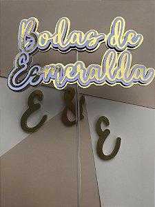 Topo de Bolo: Bodas de Esmeralda dourado (40 Anos de Casamento)