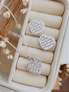 Colar Conjuntinho de Coração Folheado à Prata