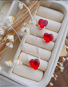 Colar Conjuntinho Coração Folheado à Prata