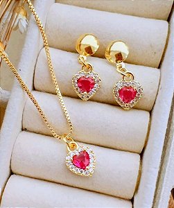 Conjuntinho Colar Folheado a Ouro com Strass