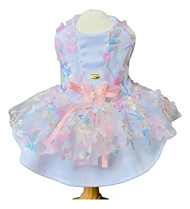 Vestido Pet Anelise Jardim Encantado Malloo PP – Vestido para Cachorro Pequeno com Tule e Laço