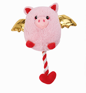 Brinquedo para Cachorro Porquinho Cupido de Pelúcia com Corda FOFOS – Interativo e Macio