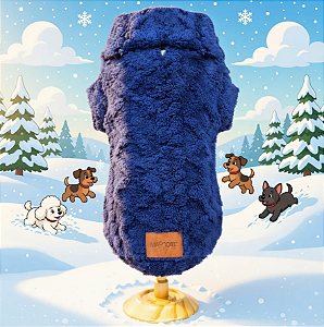 Casaco Jaquard Azul para Cães em Fleece Peluciado com Passa Guia - Mascote Pet