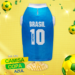 Camiseta Copa 02 - Brasil Azul para Cachorro com Passa Guia - Mascote Pet