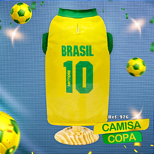 Camiseta Copa Brasil Nº 10 para Cachorro com Passa Guia - Mascote Pet