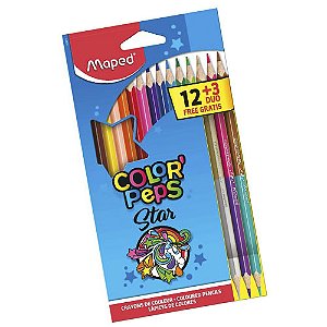 Lápis de Cor Maped 12 Cores + 3 duo Gratis