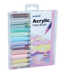 ACRYLIC PAINT BRUSH 12 CORES TONS PASTEL