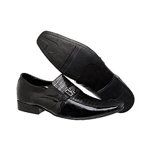 Sapato Social Youth Couro Verniz/plissado Preto