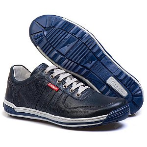 Sapatênis Masculino de Couro Conforto Azul