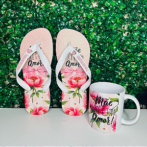 Kit Dia das Mães – Chinelo Decorado + Caneca Personalizada