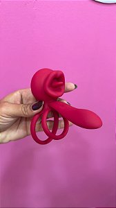 Anel Peniano Duplo Lip Ring Com Língua Estimuladora E Penetrador 9 Vibrações