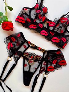 lingerie cinta liga personalizável boca