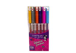 Caneta Esferográfica Gel Glitter 06 Cores Rebecca Bonbon | RB0402