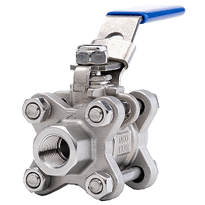 Válvula Esfera Tripartida 1/4" BSP Aço Inox 304 com Vedação PTFE 1000PSI