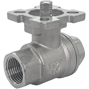 Válvula Esfera com base para atuador 1/2" BSP Aço Inox 304 com Vedação PTFE 1000PSI