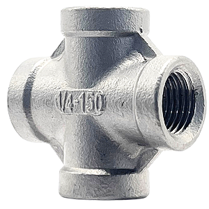 Conexão Cruzeta 1/4 Polegada BSP Aço Inox 304 Rosca Fêmea 4 Vias