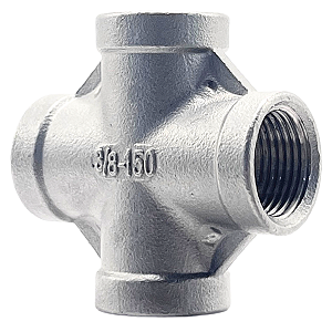 Conexão Cruzeta 3/8 Polegada BSP Aço Inox 304 Rosca Fêmea 4 Vias