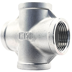 Conexão Cruzeta 1 Polegada BSP Aço Inox 304 Rosca Fêmea 4 Vias