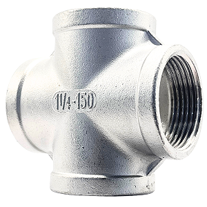Conexão Cruzeta 1-1/4 Polegada BSP Aço Inox 304 Rosca Fêmea 4 Vias