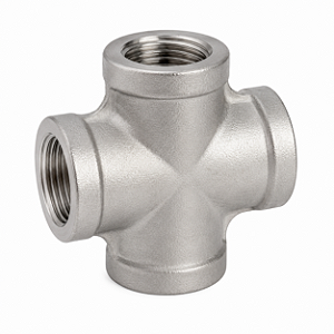 Conexão Cruzeta 1-1/2 Polegada BSP Aço Inox 304 Rosca Fêmea 4 Vias