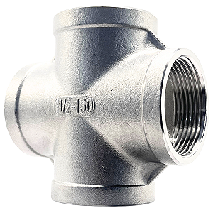 Conexão Cruzeta 1-1/2 Polegada BSP Aço Inox 304 Rosca Fêmea 4 Vias