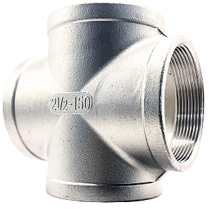 Conexão Cruzeta 2-1/2 Polegada BSP Aço Inox 304 Rosca Fêmea 4 Vias