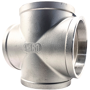Conexão Cruzeta 4 Polegada BSP Aço Inox 304 Rosca Fêmea 4 Vias
