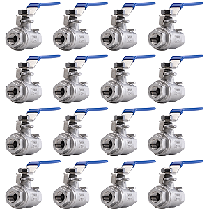 Kit 16 Válvulas Esfera 3/8" BSP Aço Inox 304 com Vedação PTFE 1000PSI