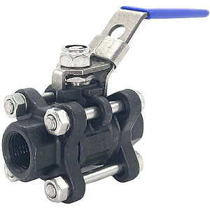 Válvula Esfera Tripartida 3/8" Aço Carbono BSP WCB com Vedação PTFE 1000PSI