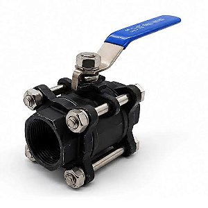 Válvula Esfera Tripartida 3/8" Aço Carbono BSP WCB com Vedação PTFE 1000PSI