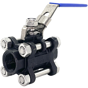 Válvula Esfera Tripartida 1/2" Aço Carbono BSP WCB com Vedação PTFE 1000PSI