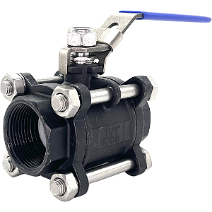Válvula Esfera Tripartida 1-1/4" Aço Carbono BSP WCB com Vedação PTFE 1000PSI