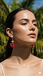 Brinco Flor Vermelha Semente Natural