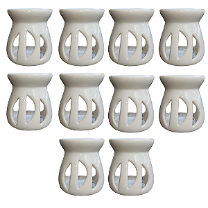 Kit 10 un Difusor Rechaud/rechô Cerâmica Lua Óleo Essencial e Wax Melts Branco