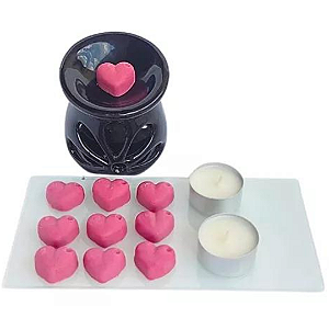 Kit Rechaud Preto + 10 Wax Melts Perfumados na Fragrância Lavanda + 2 Mini vela + Bandeja