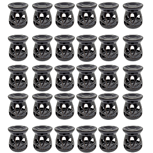 Kit 30 un Difusor Rechaud/rechô Cerâmica Flor para Óleo Essencial e Wax Melts Preto
