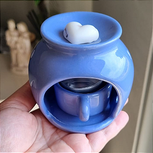 Difusor Rechaud Bolinha Com Suporte (Panelinha) para vela P/ Óleos Essenciais E Wax Metls Azul