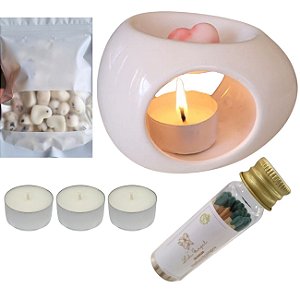 Kit Rechaud Oval + 3 Velas + 15 Fósforo + 12 Wax Melts Lavanda