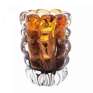 Vaso Vidro Italy Estilo Murano Âmbar E Marrom 17cm Alt X12cm 4807 Lyor Original