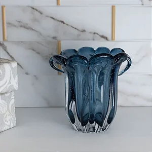 Vaso de Vidro Italy Estilo Murano Azul 17cm x 14cm x 16,5cm 4862 - Lyor Original