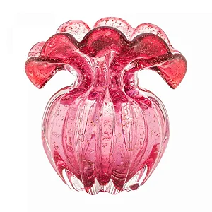 Vaso de Vidro Italy Estilo Murano Rosa e Dourado 15cm x 13cm x 16cm 4847 - Lyor Original Original