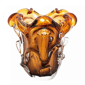 Vaso de Vidro Italy Estilo Murano Âmbar e Marrom 13cm x 14,5cm 4819 - Lyor Original