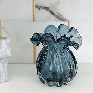 Vaso de Vidro Italy Estilo Murano Azul 13,5cm x 11cm x 14cm 4838 - Lyor Original