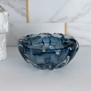 Centro De Mesa Vidro Estilo Murano Italy Azul 16cmx8cm 4876 Lyor