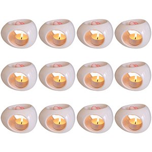 Kit 12 Difusor Rechaud Cerâmica Oval Óleos P/ Essenciais e Wax Melts Branco